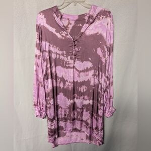 Mauve Tie-Dye Button-Up Dress